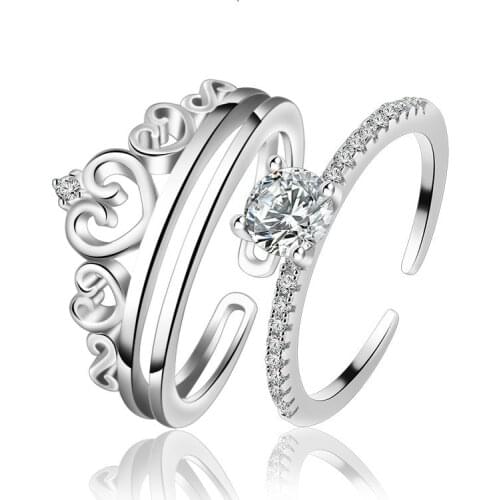 Japanese And Korean Version Crown Zircon Double Ring Personality Womens Fashion Romantic Gift