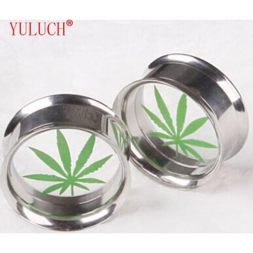 YULUCH 2018 New Arrival Fashion Woman Earring Titanium Steel Three-layer Double Horn Lens Hemp Leaf Ear Auger 6-16mm Jewelry