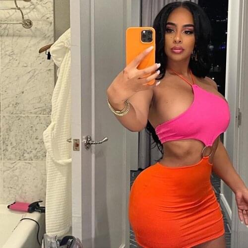 Sexy Halter Backless Mini Dress Cut out Patchwork Sleeveless Bodycon Dresses Summer Beach Wear for Women 2021 Boho Sundresses