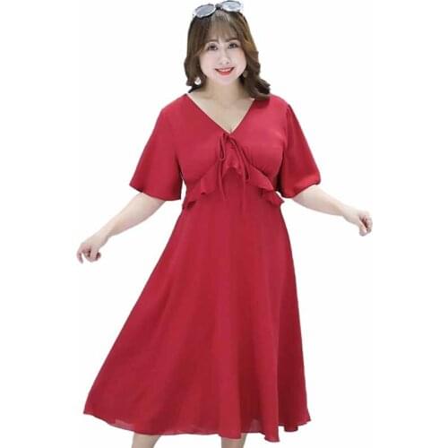 2019 Plus size 4XL Summer Chiffon Dress Women Short sleeve Ruffle Elegant Dresses Solid color Female V-neck Maxi Dresses G300