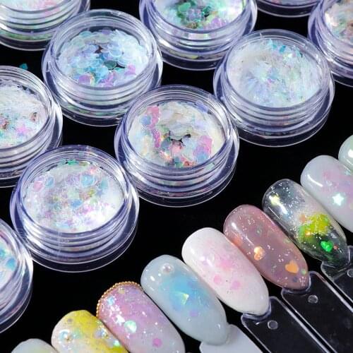 1PC Iridescent AB Nail Sequins Flakes Star Moon Heart Round Nail Glitter Holographic Pigment Manicure Decoration Tools 15 Types