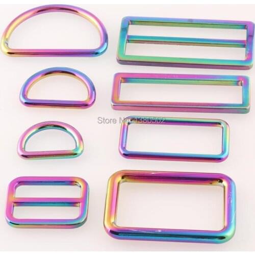 10PCS/lot Rainbow Color Adjust Buckle Slider Buckles D ring Dee Ring Square Buckles for Backpack Straps Bags Belts Decoration