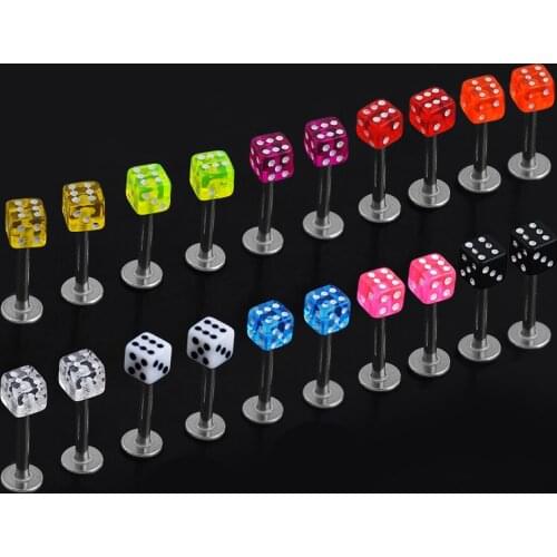 10PCS Stainless Steel Labret Piercing Dice Ear Tragus Cartilage Labret Lip Stud Ring Body Piercing Jewelry