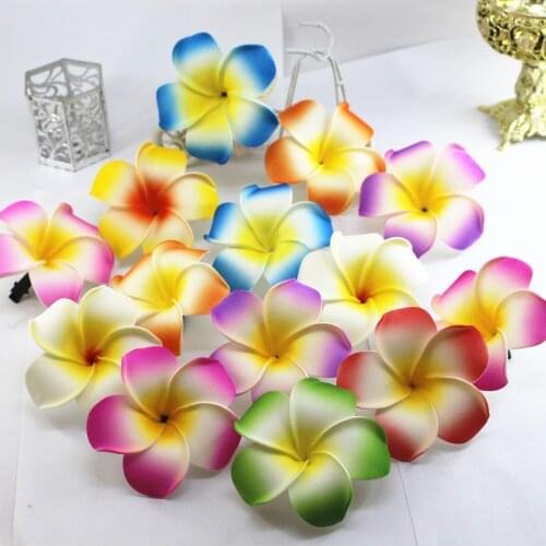 20 mixed color Foam Hawaiian Plumeria flower Frangipani Flower bridal hair clip 6cm