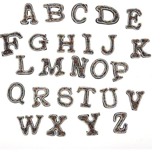 26 English Letters alphabet Rhinestones beads patches applique sew on beading applique clothes shoes bags decoration patch DIY
