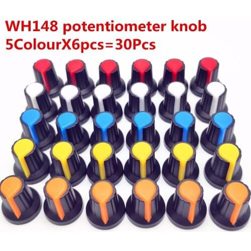 30pcs 5color WH148 potentiometer knob cap(copper core) 15X17mm 6mm Shaft Hole AG2 Yellow Orange Blue White Red 5color*6PCS=30PCS