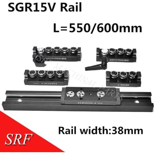 38mm width Rectangle wheel Linear Guide Rail 1pcs SGR15V L=550/600mm +1pcs SGB15V Roller linear rail slide block for CNC parts