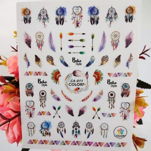 3D Nail Stickers Dreamcatcher boho Style Design Nail Supplies Feather Nails Art Decoraciones Foil Decals Manicure Accessories