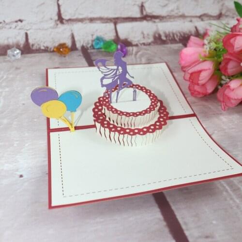 3D Handmade Cartoon Butterfly Fairy Birthday Cake Paper Invitation Greeting Cards PostCard Kids Birthday Party Creative Gift