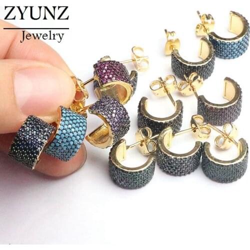 4 Pairs, CZ Micro Paved Circle Stud Earrings Gold Color Fashion Women New Cubic Zircon Geometric For Female