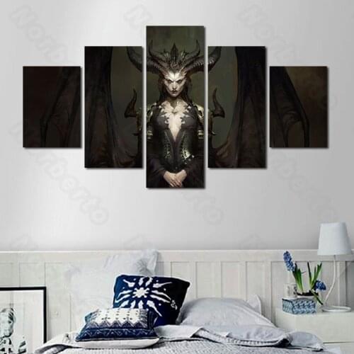 5 Pieces Hd Printed Canvas Painting Poster Print Game Character Lilith Mephistos Daughter for Home Rooms Gallery Wall Decoratio