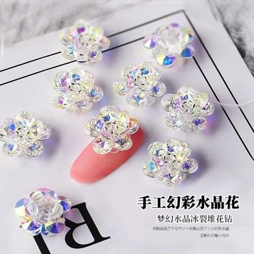 5pcs/lot Colorful Transparent crystal Ice flower Nail Art Decorations alloy metal chain rhinestone nails accessories DIY charms