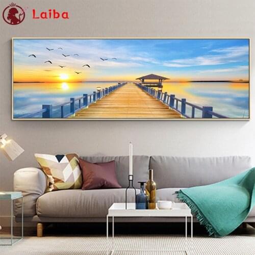DIY Diamond Painting Landscape Art Morning Lake-and Bridge diamond Embroidery 5d mosaic Diamond cross stitch room decor