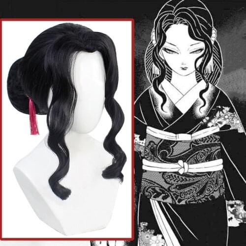 Anime Comic Demon Slayer Kimetsu no Yaiba Cosplay Wigs Kibutsuji Muzan Cosplay Wig Heat Resistant Synthetic Wig Black Wigs