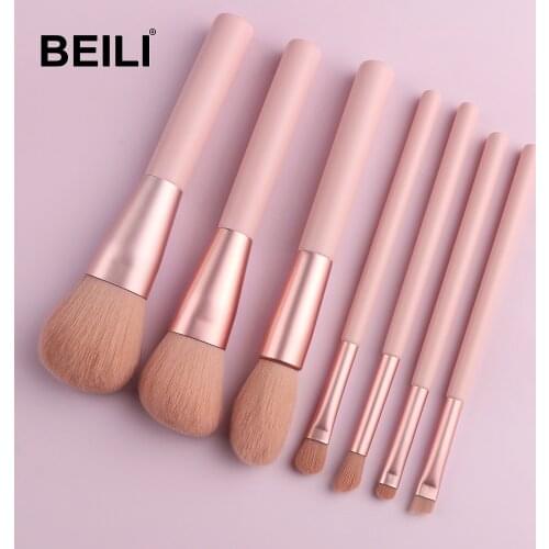 BEILI Pink/Black 7pcs Makeup Brushes Eyeshadow Blusher Foundation Powder Eyebrow Makeup Brush Set Pro maquillaje Beauty Tool