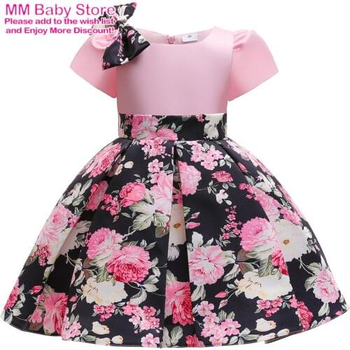 Childrens Dresses 2021 New Girls Dresses Printing Little Girl Princess Dresses Bowknot Middle Small Children Dresses 3-10Years