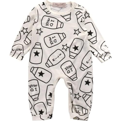 Cute Baby Girl Boy Jumpsuits 0-18M Fashion Newborn Infant Baby Cotton Feeding bottle Romper Jumpsuit Outfits Clothes Long Sleeve