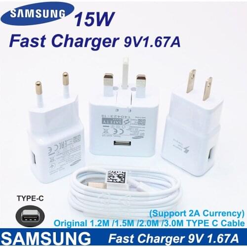 For Samsung S10 S8 S9 Plus UK/US/EU Fast Charger Travel Adapter 9V 1.67A Fast ChargeType C Cable For Samsung Note 10 9 8 A50 A70