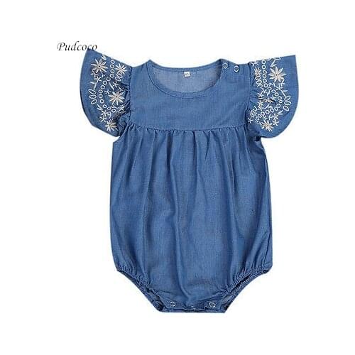0-24M Ruffles Baby Clothing Newborn Baby Girls Denim Romper Jumpsuit Outfits Sunsuit Clothes