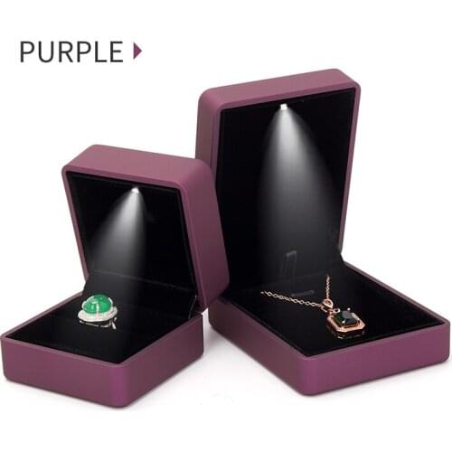 Purple LED Wedding Ring Jewelry Display Storage Box Female Earring Pendent Bracelet Showcase Jewellery Holder Lover Gift Case