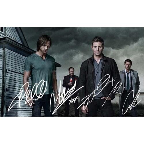 JENSEN ACKLES SHEPPARD COLLINS JARED PADALECKI SUPERNATURAL SIGNED Art Film Print Silk Poster Home Wall Decor 24x36inch