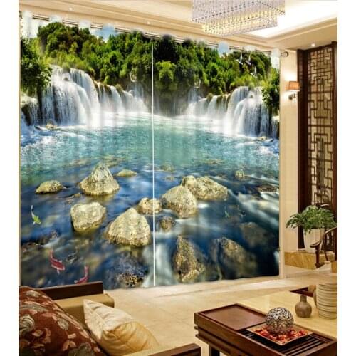 Beautiful Photo 3d curtains custom curtains Nature Landscape Trees Waterfall Fish fashion decor home decoration for bedroom