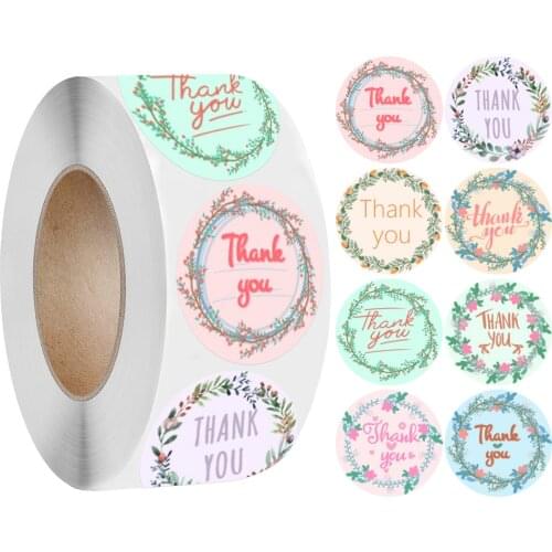 500pcs Thank You Stickers Round Flowers Business Label Sticker Roll for Birthdays, Weddings, Giveaways, Bridal Showers Mail Bags