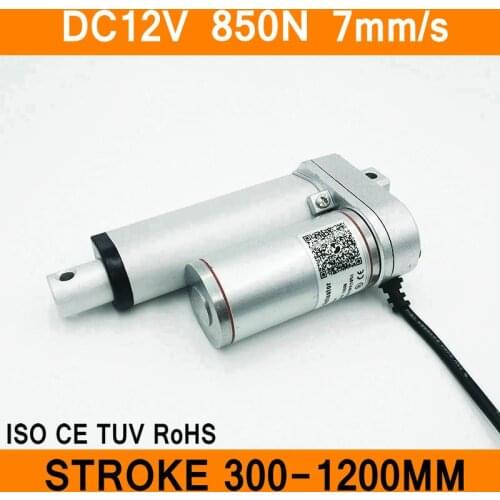 Linear Actuator 12V DC Motor 850N 7mm/s Stroke 300-1200mm Linear Electric Motor IP54 Aluminum Alloy Waterproof CE RoHS ISO