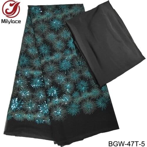 Milylace latest french tulle lace fabric +3 yards satin fabric hot selling 2 in 1 design nigerian lace fabric for dress BGW-47T