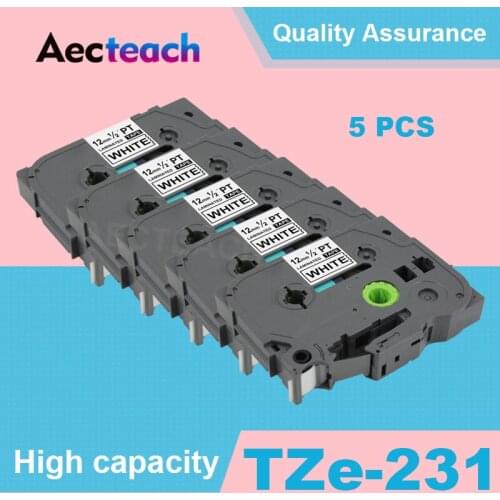 Aecteach 5PCS Multicolor Compatible laminated tze 231 tze231 12mm Black on white Tape tze-231 tz-231 for brother p-touch printer