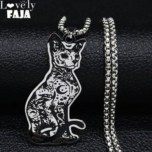 Fashion Canadian Hairless Sphynx Cat Stainless Steel Chain Necklace for Women Jewelry For Men Gift collares N3242S03