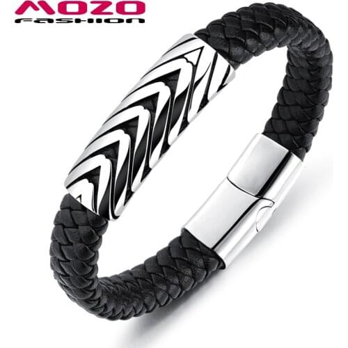 Fashion Bangle Men Jewelry Black Leather Bracelet Stainless Steel Punk Arrows Charm Magnet buckle Hhigh Quality Bracelet PS2078