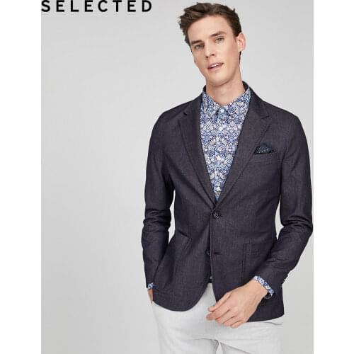 SELECTED Men 100% Cotton Two-button Regular Fit Denim Blazer Jacket R|420108507