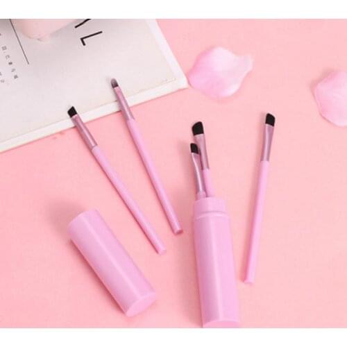 Portable 5Pcs Makeup Brush Set Eyeshadow Eyeliner Lip Brush Round Bucket Soft Hair Blending Eye Makeup Brushes Set with Case