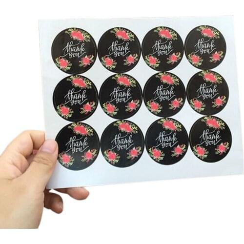 120pcs/pack Fashion Black Thank You Flower Round Label Adhesive Kraft Baking Sealing Sticker For Gifts