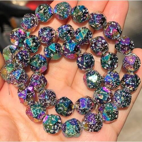 Natural Faceted Green Multicolor Rock Volcanic Lava Hematite Stone Loose Spacer Beads For Jewelry Making Diy Energy Bracelet 15"