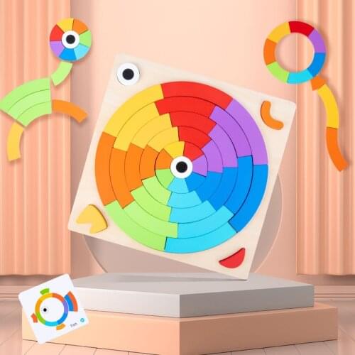 New Wooden Tangram Shapes Color Puzzle Blocks Brain Teaser Geometric Preschool STEM Educational Montessori Toys with 30 Patterns