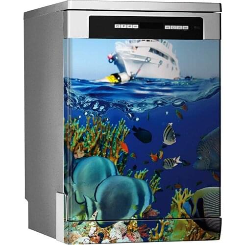 Wholesale 3D Dishwasher Refrigerator Freeze Sticker Sea Ship Art Fridge Door Cover Wallpaper Kitchen Wall Stickers