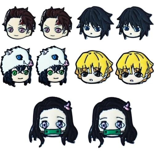 Wholesale 5 Pcs Demon Slayer Earrings Anime Figures Kamado Tanjirou Kamado Nezuko Hashibira Inosuke Agatsuma Zenitsu Ear Rings