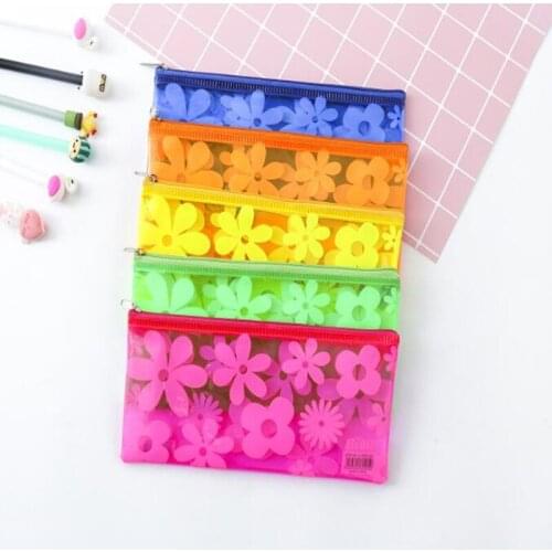 PVC Flowers Stars Pencil Bag Waterproof Pencil Case for Students Pen Box Stationery Women Girls Cosmetic Pencil Storage Pouch