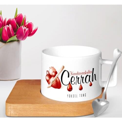 Personalized Professional Kardiovaskuler Cerrah Wood Altlıklı Ceramic Cup-2