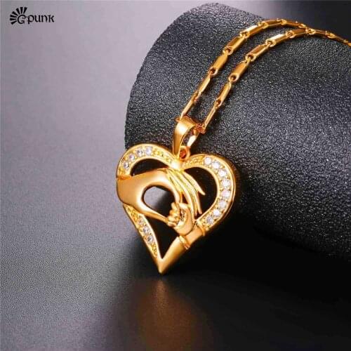 Mothers Birthday Gift Gold color mom baby in hand Women necklace with chain P2595G