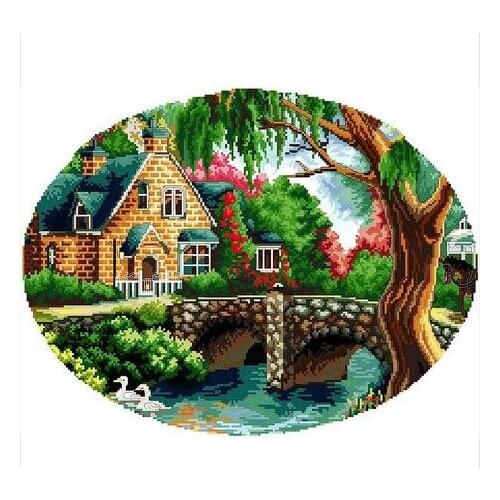 Embroidery Package Free Shipping Cross Stitch Kits Quiet Afternoon Tree Lake House