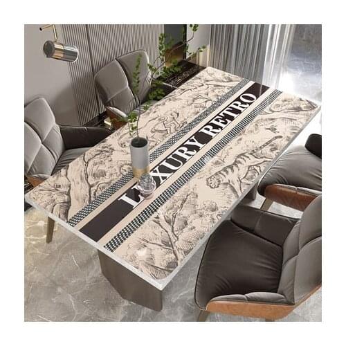 Luxury Retro 1.5mm PVC Coffee Table Mat Soft Glass Kitchen Dining Rectangular Table Cover Home Decoration Table Cloth Free Ship