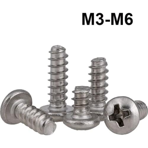 Cross Round Head Flat Tail Self Tapping Screws 304 Stainless Steel Phillips Wood Screw M1M1.2M1.4M1.7M2 M2.2 M2.6 M3 M3.5 M4 M5