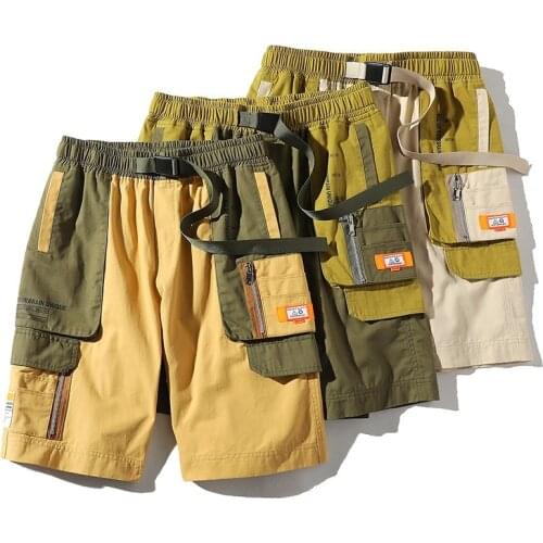 NEW Casual Brand Men Pocket Cargo Shorts Mens High Street Wild Shorts Summer New Patchwork Straight Shorts Male