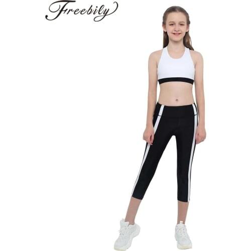 2Pcs Girls Sportsuits Sleeveless Y-Shaped Back Crop Top with Sport Leggings Kids Tracksuits for Children Workout Fitness Gym