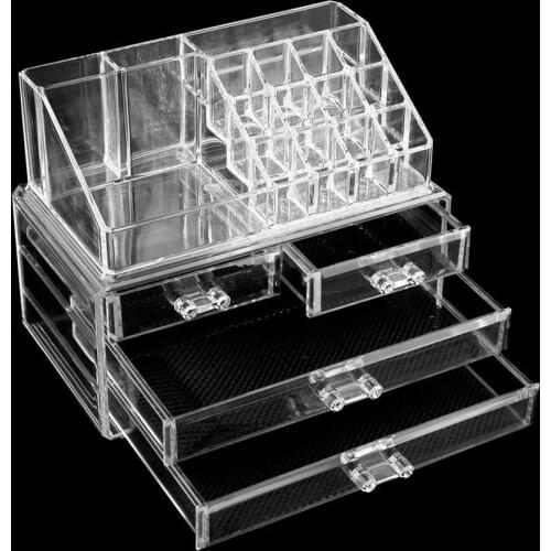 [US-W]Multi-check & 4 Drawers Integrated Acrylic Makeup Case Cosmetics Organizer Transparent(190813213)