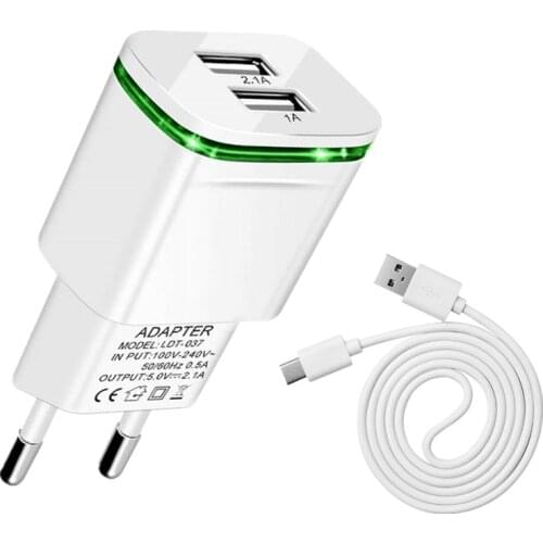 Type C USB Cable EU Plug light adapter Charger for Oppo Xiaomi redmi note 7 k20 pro pocophone F1 MI A1 A2 5S Plus MIX MAX 3 2S 2