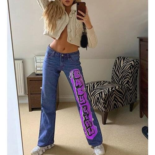 Vintage Letter Print Y2K Straight Jeans Women Harajuku Streetwear Retro Mom Jeans Denim High Waist Aesthetic Pants